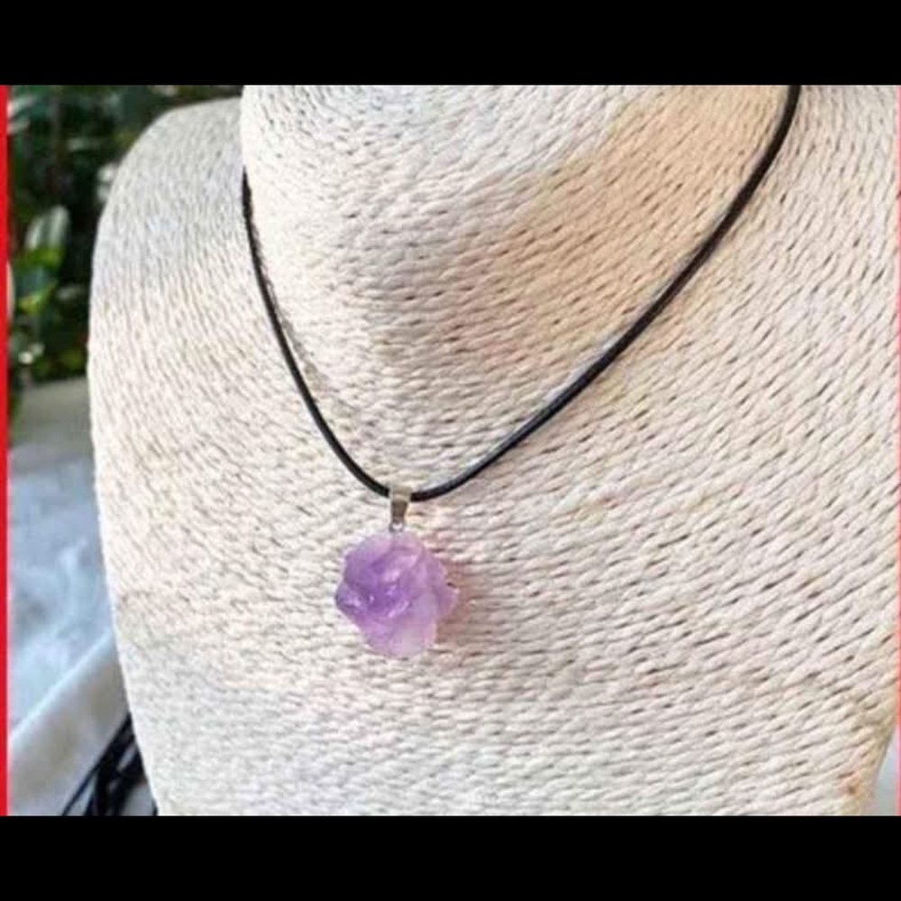 Amethyst Pendant Necklace on Black Cord